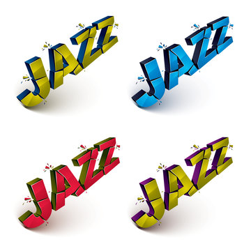 Collection of 3d shattered vector jazz word created with refractions