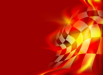 checkered flag background and red flames