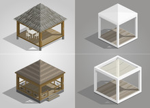 Set Of Four Different Pavilions For The Park, Cafe Or Beach Area, Shopping Places