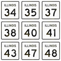 Wall Mural - Collection of Illinois Route shields used in the United States