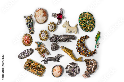 Stampe Antique and vintage jewelry collection isolated on a white background