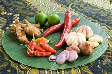 Balinese spices against the background of Batik