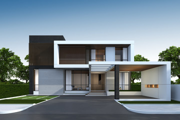 3D rendering of house exterior with clipping path.