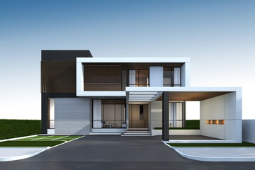 Fototapete - 3D rendering of house exterior with clipping path.
