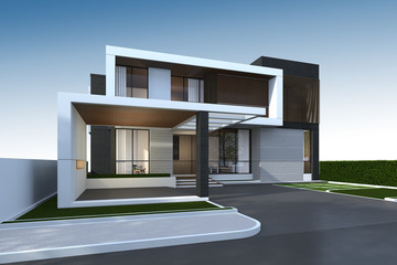 Fototapete - 3D rendering of house exterior with clipping path.