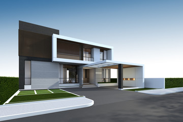 Fototapete - 3D rendering of house exterior with clipping path.