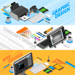 Poster -  Graphic Design Isometric Banners Set 