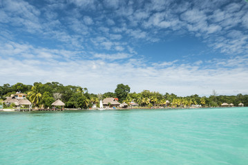 beautiful view of caribbean lagoon bacalar. seven color water