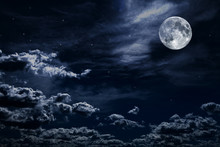 Night Sky With Stars And Full Moon Background