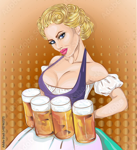 Naklejka - mata magnetyczna na lodówkę Oktoberfest pin-up woman with beer