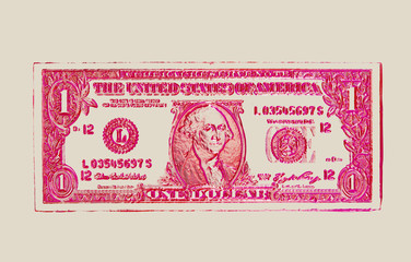 Poster - one dollar, color  and glass efect. Computer collage.