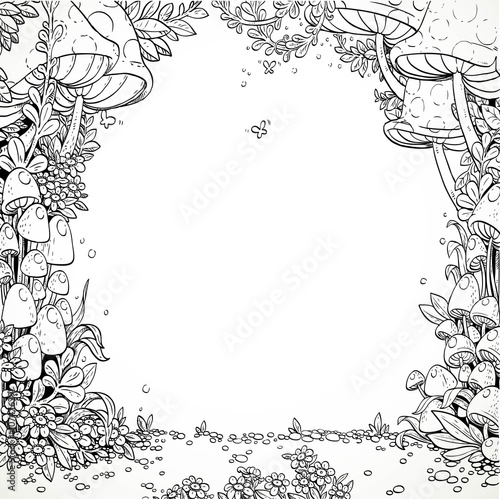 Fairytale decorative mushrooms and flowers in the magic forest. Poster