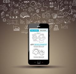 App Development Concept Background with Doodle design style