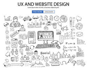 Poster - UX Website Design  concept with Doodle design style