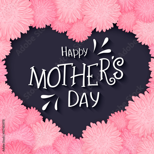 vector hand drawn lettering with  flowers heart and quote - happy mothers day Принти на полотні