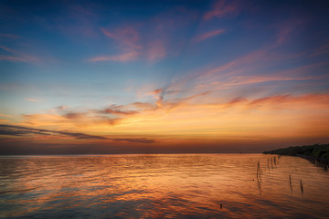 beautiful seascape and twilight sky, colorful cloudscape background, landscape