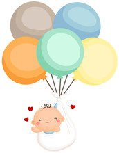 Baby Boy Newborn Fly With Balloon