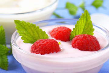 Canvas Print - Light raspberry and white yogurt