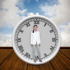 Poster - Composite image of smiling businesswoman standing straight up