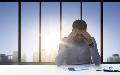 Sticker - close up of anxious businessman with papers