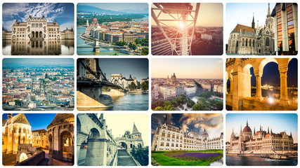 collage of different Budapest sights