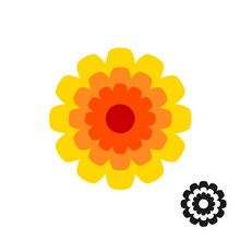 Marigold Calendula Flower Top View Logo. Black Version Included.