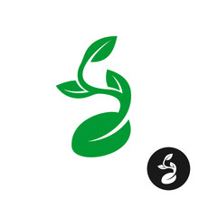 Sprout Logo. One Shape Style Plant With Seed And Green Leaves Ve