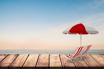 Poster - Composite image of image of sun lounger and sunshade