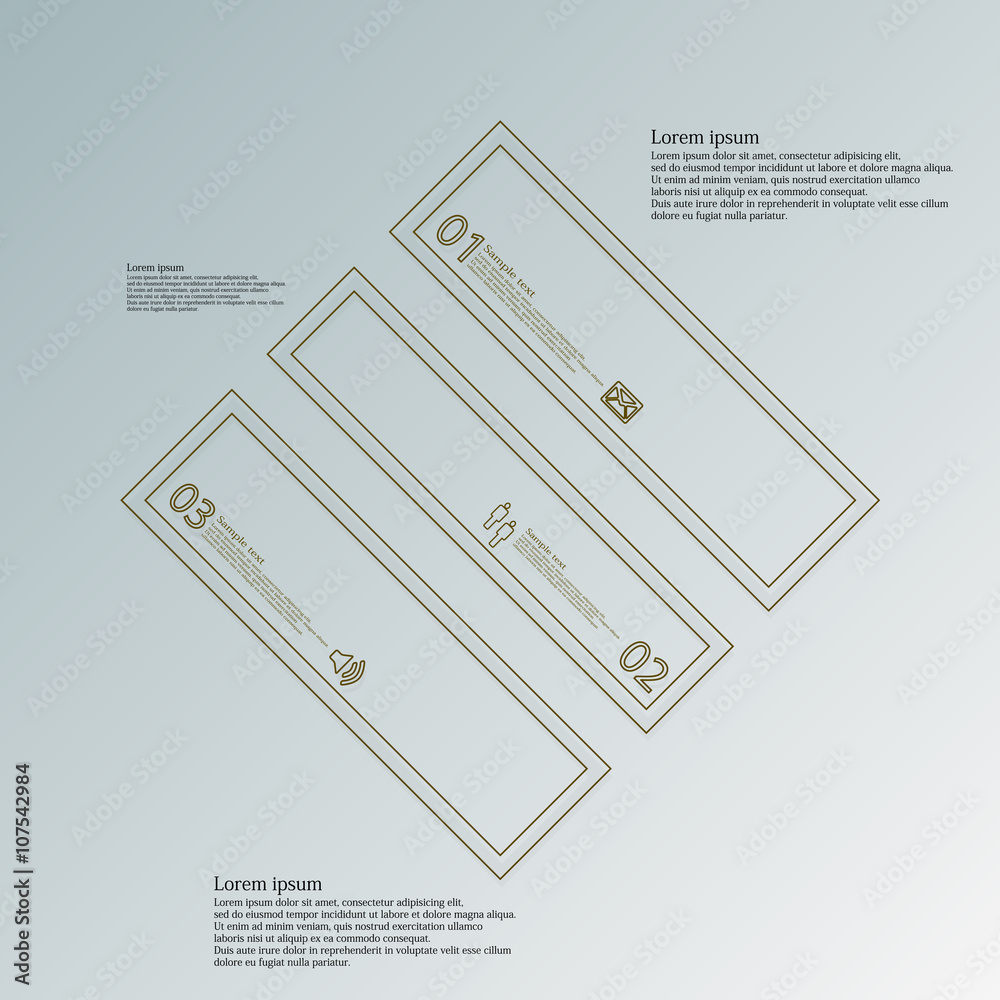 Rhombus divided to three brown parts infographic on blue background ...