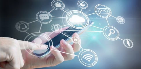 Poster - Composite image of hand holding smartphone