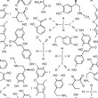 Vector seamless pattern of chemical formulas. Black and white.