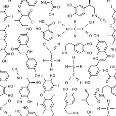 vector seamless pattern of chemical formulas. black and white.