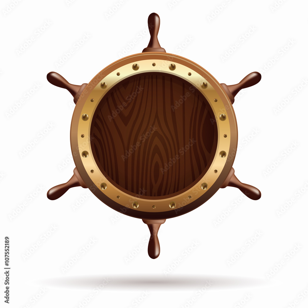 Realistic wooden ship steering wheel isolated on white background ...