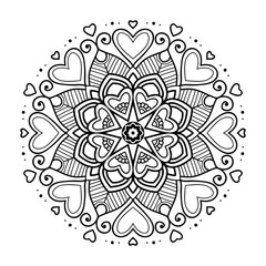 Wall Mural - Black floral mandala with hearts