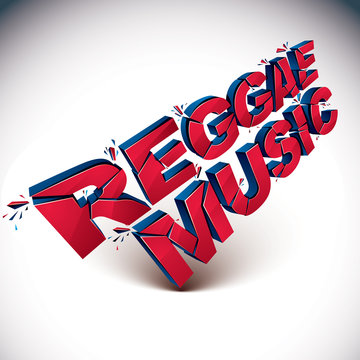3d red reggae music word broken into pieces, demolished vector