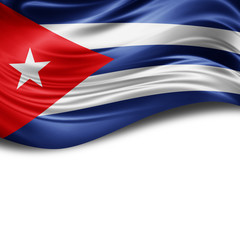 Cuba flag of silk with copyspace for your text or images and White background