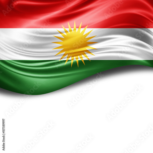 Valokuvatapetti Kurdistan flag of silk with copyspace for your text or images and White backgrou