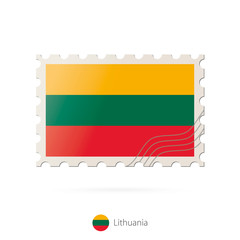 Wall Mural - Postage stamp with the image of Lithuania flag.