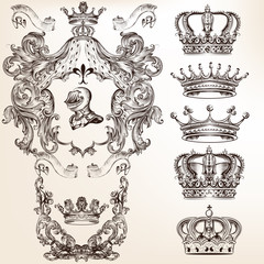 Wall Mural - vector set of crowns and detailed shields for your heraldic desi