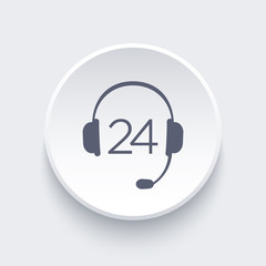 Canvas Print - headphone, headset icon, call technical support, contact us, 24 support service round icon, vector illustration