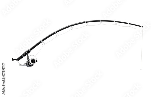 Fotomural Fishing rod and reel isolated on white background. 3d rendering.