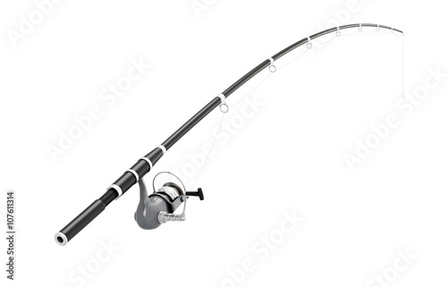Cuadros en Lienzo Fishing rod spinning on a white background. 3d illustration.