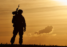 Military Soldier Silhouette With Machine Gun 