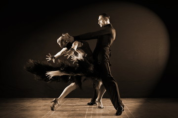 Wall Mural - dancers in ballroom isolated on black background