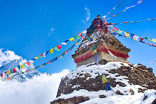 Buddhist Stupa In Mountains. Everest Region, Nepal