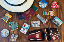 Various Passports And Souvenir Magnets From Several World Country