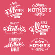 Mothers Day Lettering Calligraphic Emblems and Badges Set. Isolated on Pink. Happy Mothers Day, Best Mom, Love You Mom Inscription. Vector Design Elements For Greeting Card and Other Print Templates