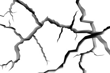 Cracks in white surface of wall closeup view