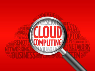 Poster - Cloud Computing word cloud with magnifying glass, business concept