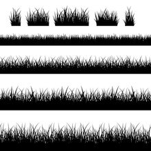 Seamless Grass Silhouettes. Black Grass Vector Borders Vector